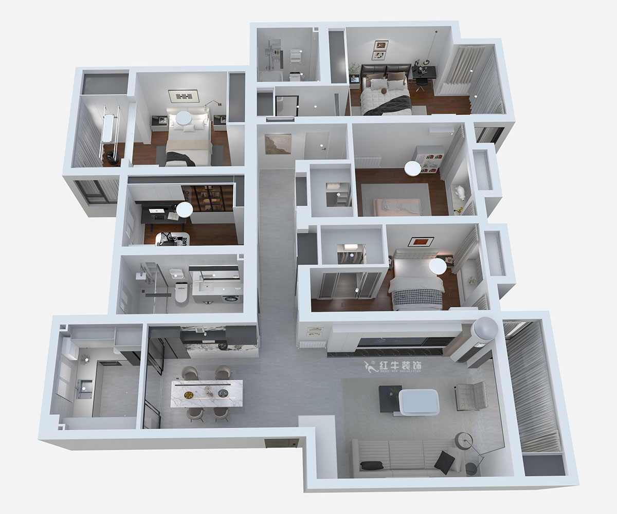 熊皓宇｜翠屏东南-180㎡-现代风格｜5室2厅2卫｜新房装修｜定制家｜全包｜00_02平面彩图
